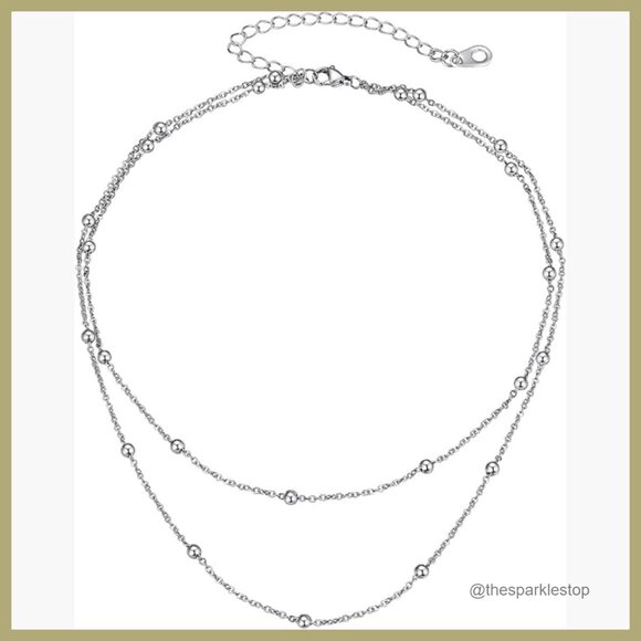 14K Gold Plated Double Layered Satellite Beaded Choker Necklace
